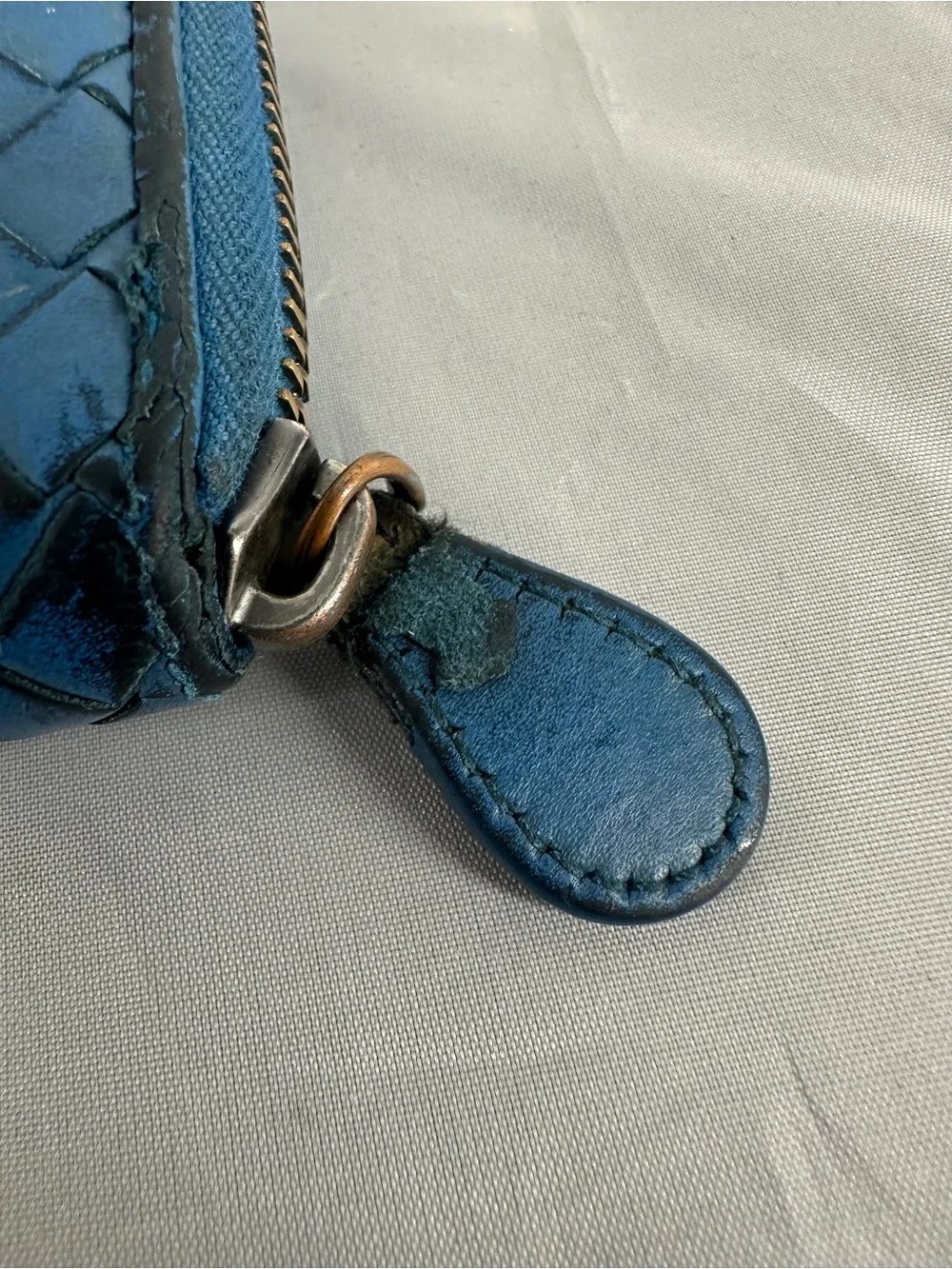 Bottega Veneta blue woven intrecciato long zip wallet